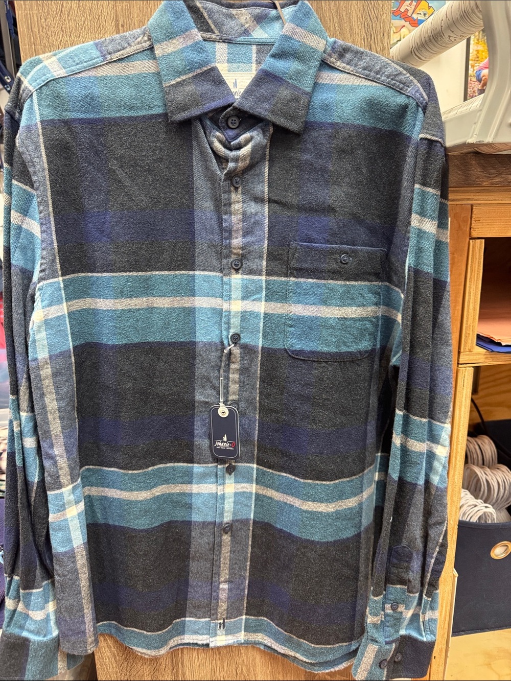 johnnie-O Blue and Black Plaid Button-Down Shirt